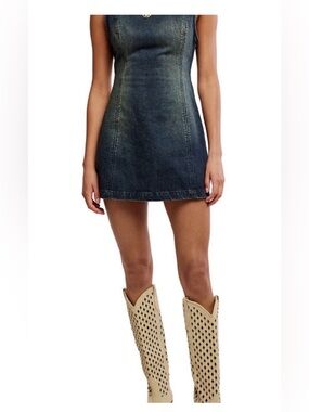 Free People Atlas mini dress, vintage indigo, NWT XS extra small
